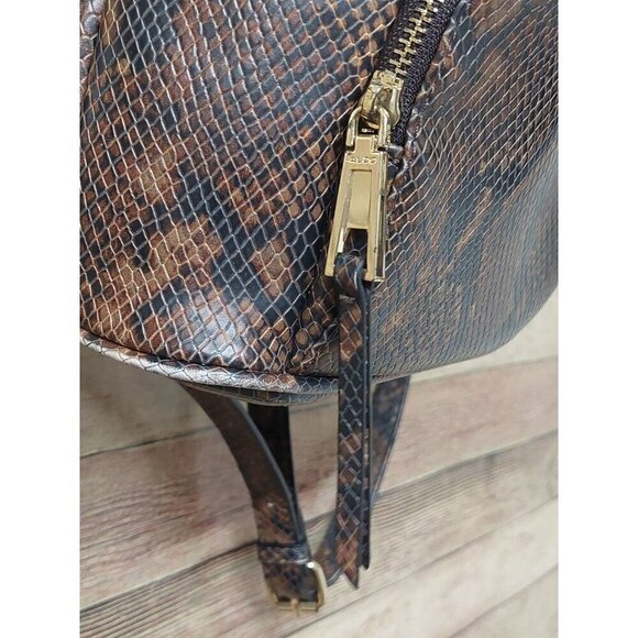 ALDO Brown & Gold Snakeskin Print Faux Leather Backpack Adjustable Straps - Picture 9 of 14